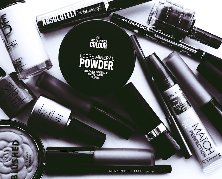 Flat lay of beauty products collection